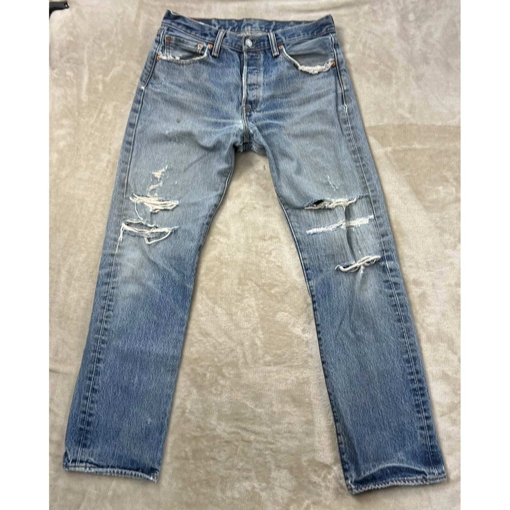 Levis 501 Original Fit Distressed Light Wash Straight Leg Jeans 30x30 00501-0194